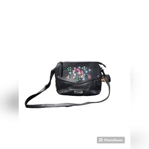 Nicole Miller Black Floral Print Purse Size Medium